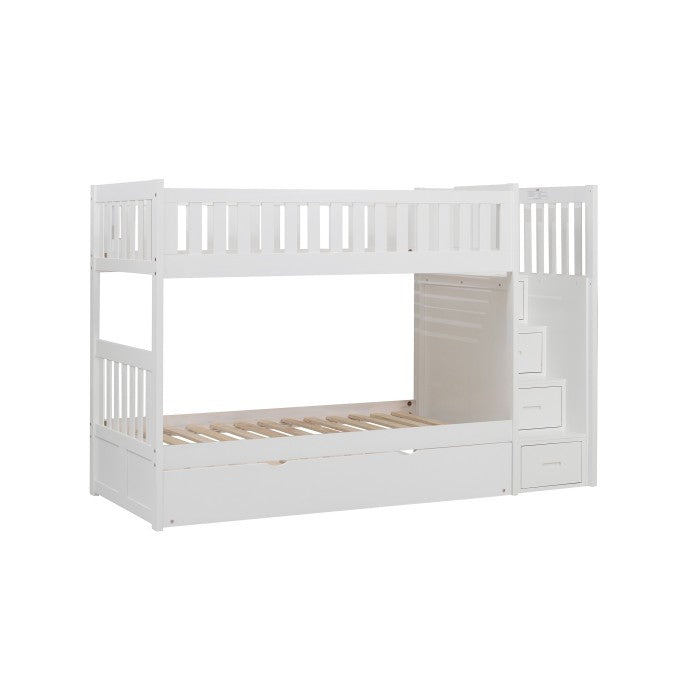 B2053SBW-1*R (5) Twin/Twin Step Bunk Bed with Twin Trundle - B2053SBW-1*R