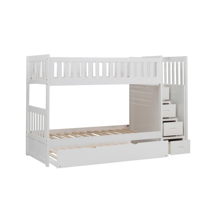 B2053SBW-1*R (5) Twin/Twin Step Bunk Bed with Twin Trundle - B2053SBW-1*R