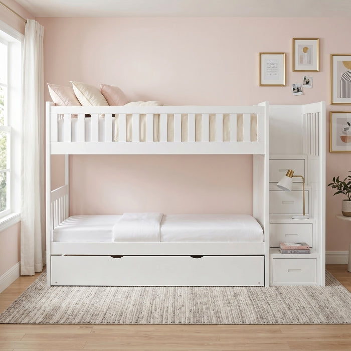B2053SBW-1*R (5) Twin/Twin Step Bunk Bed with Twin Trundle - B2053SBW-1*R