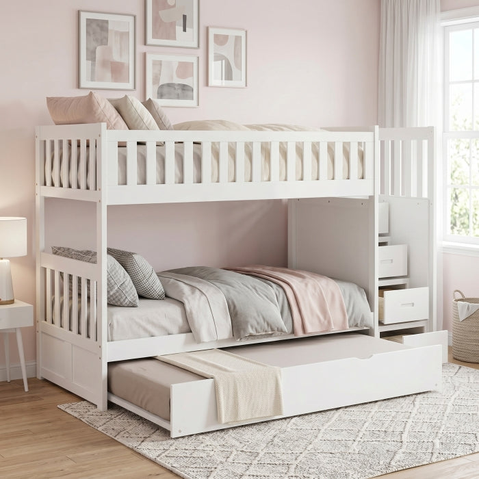 B2053SBW-1*R (5) Twin/Twin Step Bunk Bed with Twin Trundle - B2053SBW-1*R