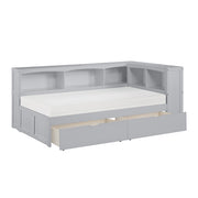 B2063BC-1BCT* (4) Twin Bookcase Corner Platform Bed with Storage Boxes - B2063BC-1BCT*