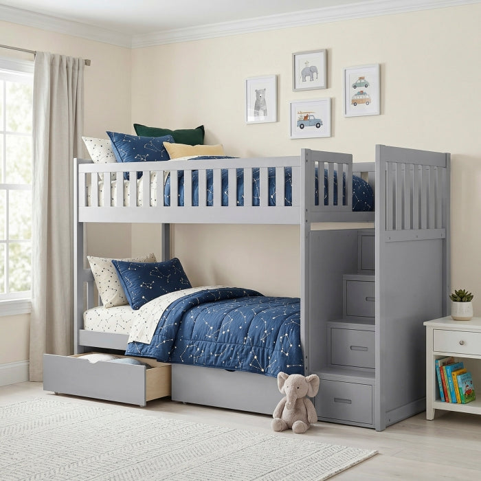 B2063SB-1*T (5) Twin/Twin Step Bunk Bed with Storage Boxes - B2063SB-1*T