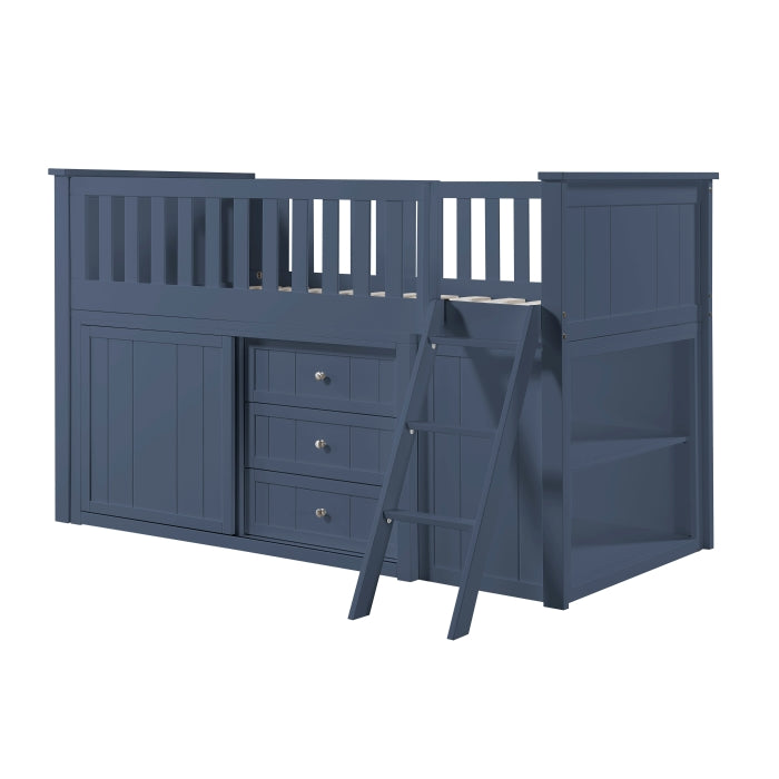 B2083BULL-1*BC2DR (6) Low Loft Bunk with Bookcase and 2 Dressers - B2083BULL-1*BC2DR