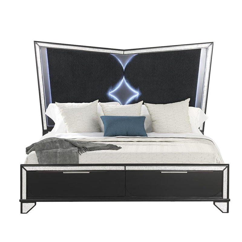 [B273-K-Bed] Diamond - Bed (Black, King) King, Wood, Black With : LED Light Each - B273-K-Bed