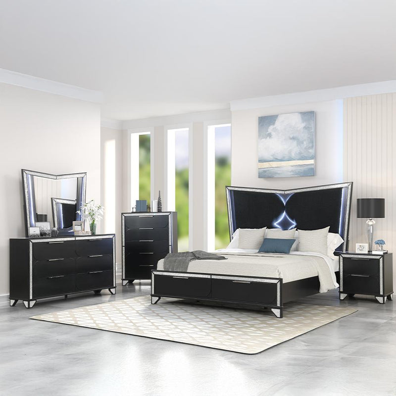 [B273-QDM] Diamond - BDM (Black, Queen) Queen, Wood, Black With : LED Light Each - B273-QDM