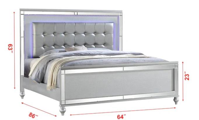 B515 - Emma Silver 4 PC (Queen Bed, Dresser, Mirror, Nightstand) - B515-Queen-4PC