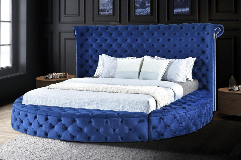 B817 - Blue Round Bed Queen Blue Round Storage Bed - B817-Blue-Queen