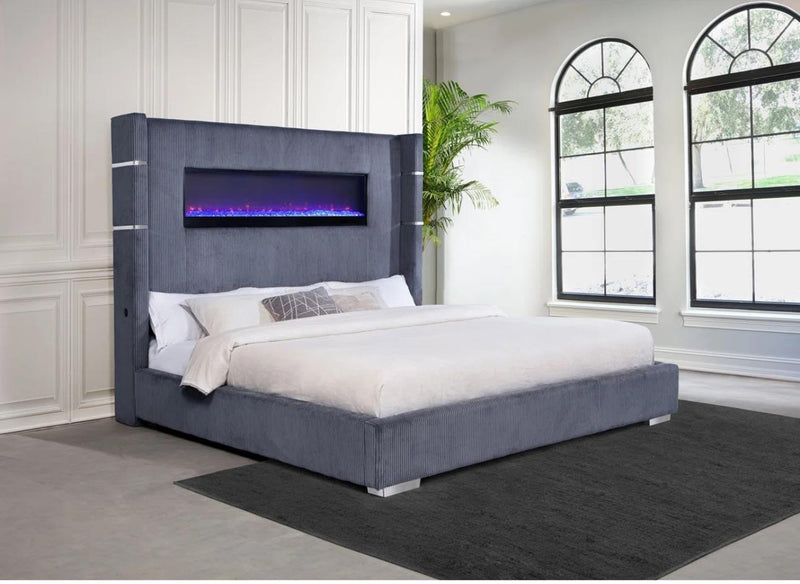 B821 - Villas Grey King Bed W/ Fireplace insert - B821-12