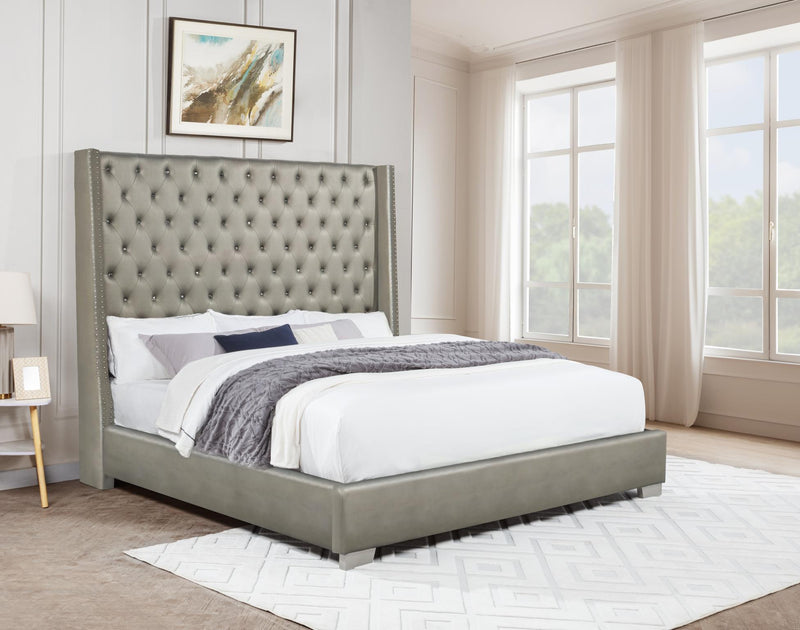 B830 - Annah Grey PU Queen Grey PU Bed - B830-Queen