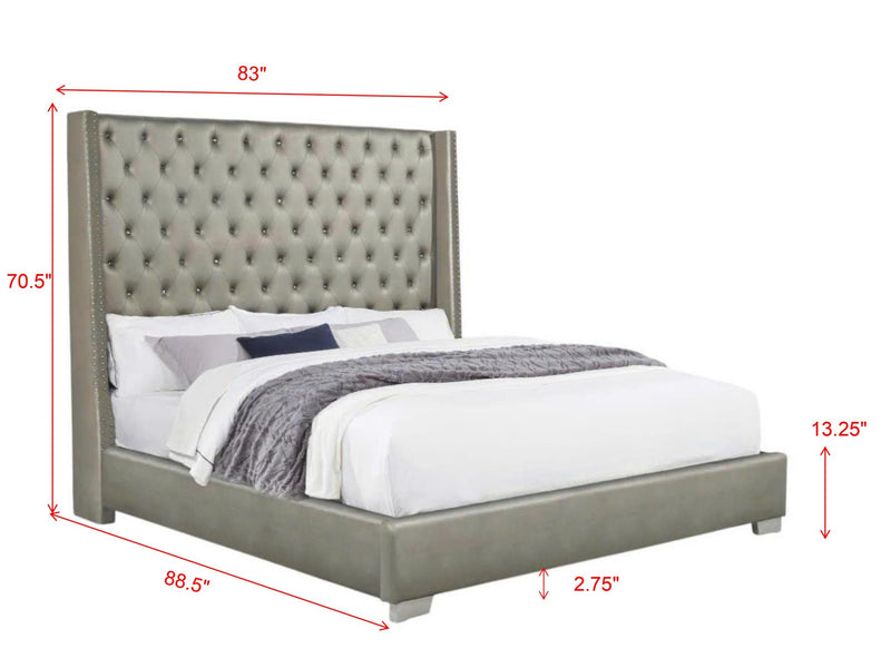 B830 - Annah Grey PU Queen Grey PU Bed - B830-Queen