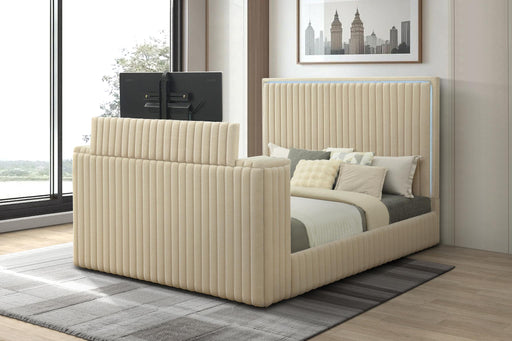 B843 - Rosalie Beige Queen Bed W/ TV Stand & Fireplace (Beige) - B843-Queen