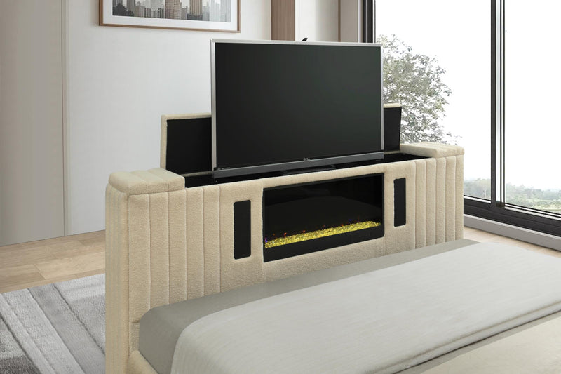 B843 - Rosalie Beige Queen Bed W/ TV Stand & Fireplace (Beige) - B843-Queen