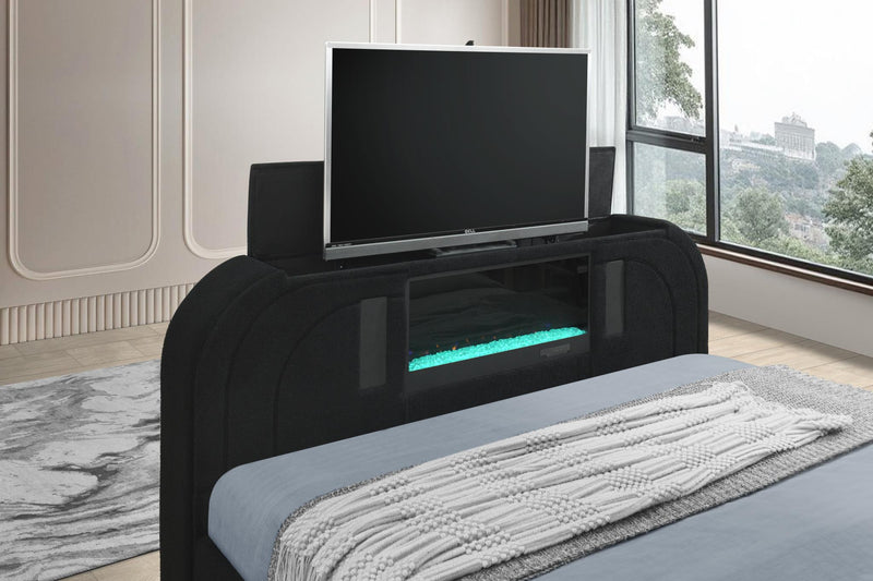 B845 - Evalyn Black King Bed W/ TV Stand & Fireplace (Black) - B845-King