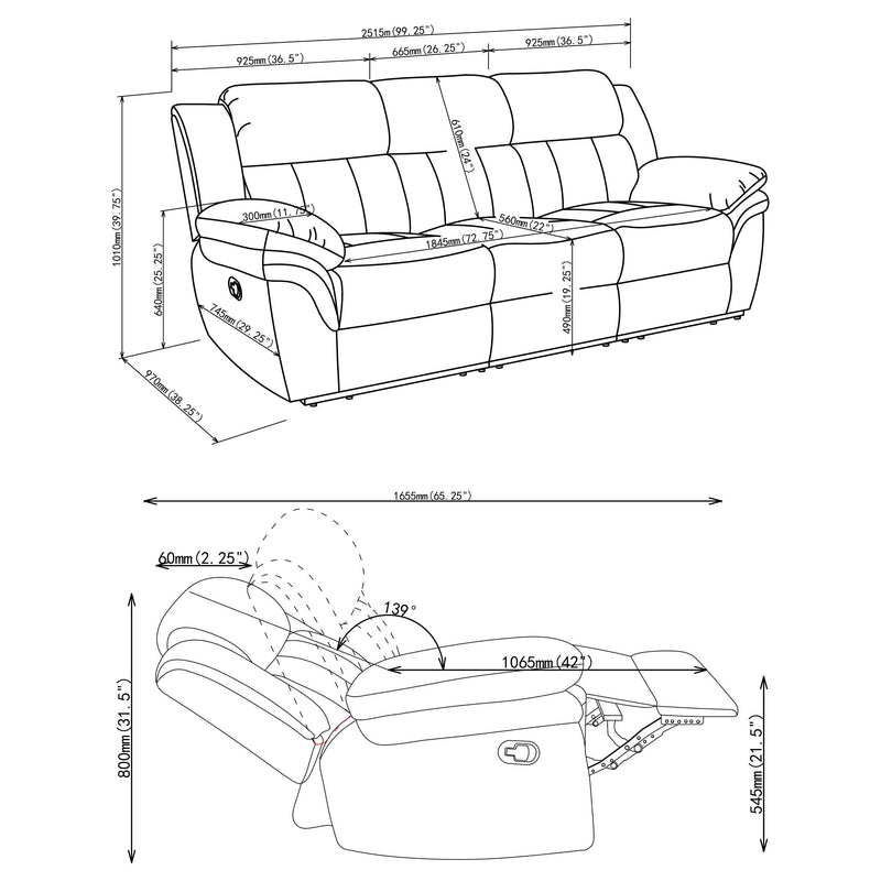 Bahrain Upholstered Motion Sofa Charcoal - 609541