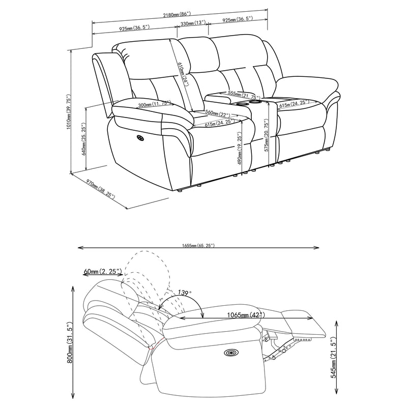 Bahrain Upholstered Power Loveseat Charcoal - 609542P