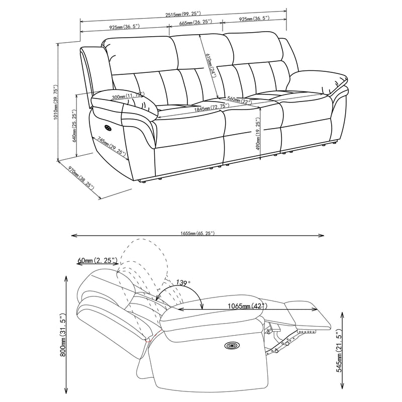 Bahrain Upholstered Power Sofa Charcoal - 609541P