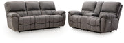 Bakerstein Reclining Sofa and Reclining Loveseat with Console in Galaxy - PKG027166