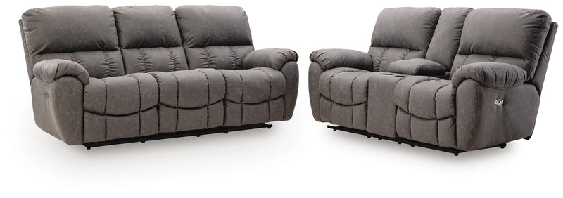 Bakerstein Reclining Sofa and Reclining Loveseat with Console in Galaxy - PKG027166