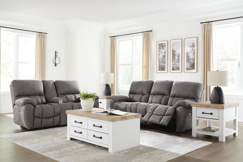 Bakerstein Reclining Sofa and Reclining Loveseat with Console in Galaxy - PKG027166