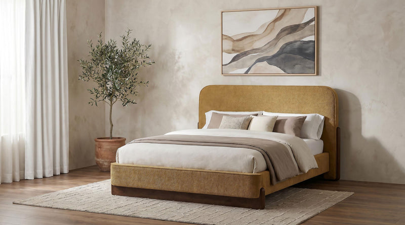 Baldacci Upholstered Queen Platform Bed Curry and Walnut - 315954Q