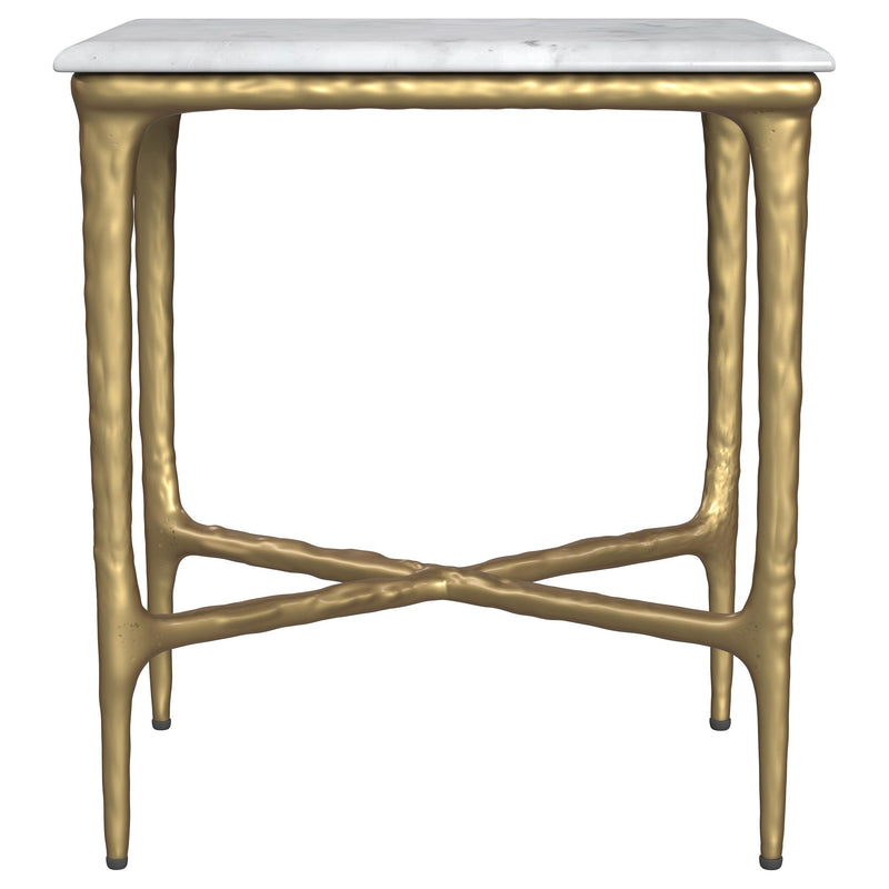 Baldwin Rectangular Marble Top Side Table White and Gold - 930091