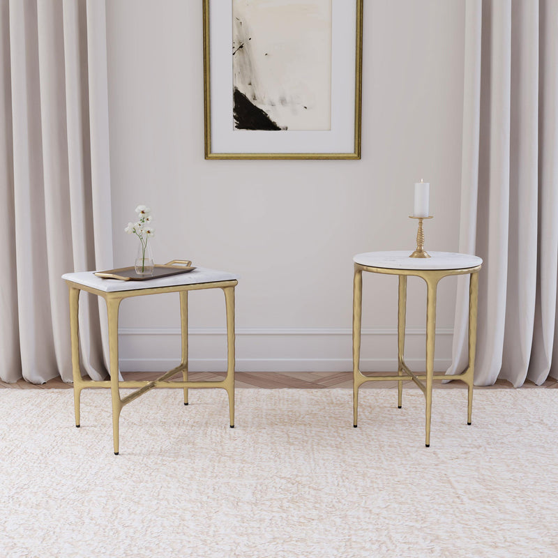 Baldwin Rectangular Marble Top Side Table White and Gold - 930091