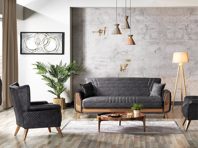 Barbaros 3-pieces (Sofa & Loveseat & Chair) Livingroom in Anthracite - 200-ELIF-BAR-E164-321