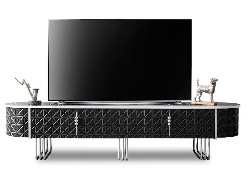 Barcelona Tv Stand Black - Silver - 130-BAR-TV-S