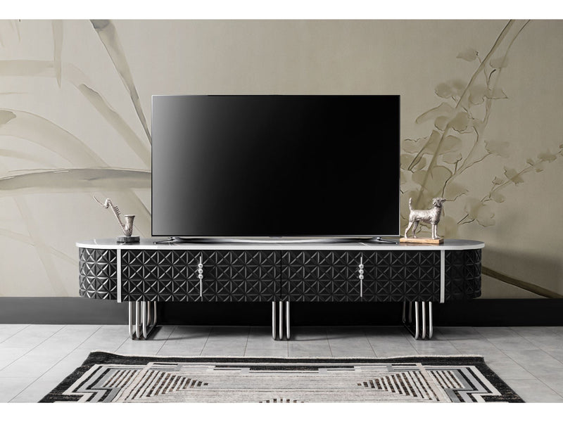 Barcelona Tv Stand Black - Silver - 130-BAR-TV-S