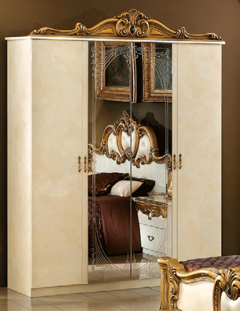 Barocco Ivory Gold 4-Door Wardrobe - i24007