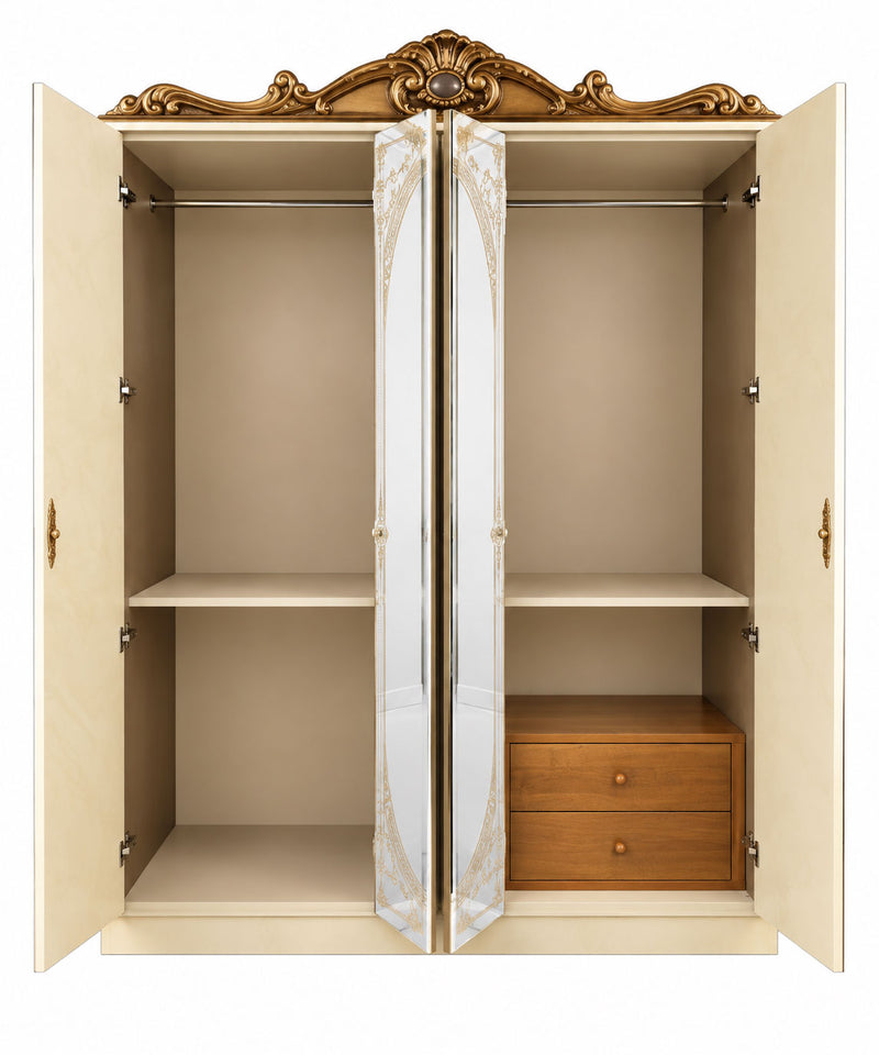 Barocco Ivory/Gold 4 Door Wardrobe Set - p10417