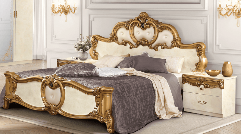 Barocco Ivory/Gold QS Bed - i3847