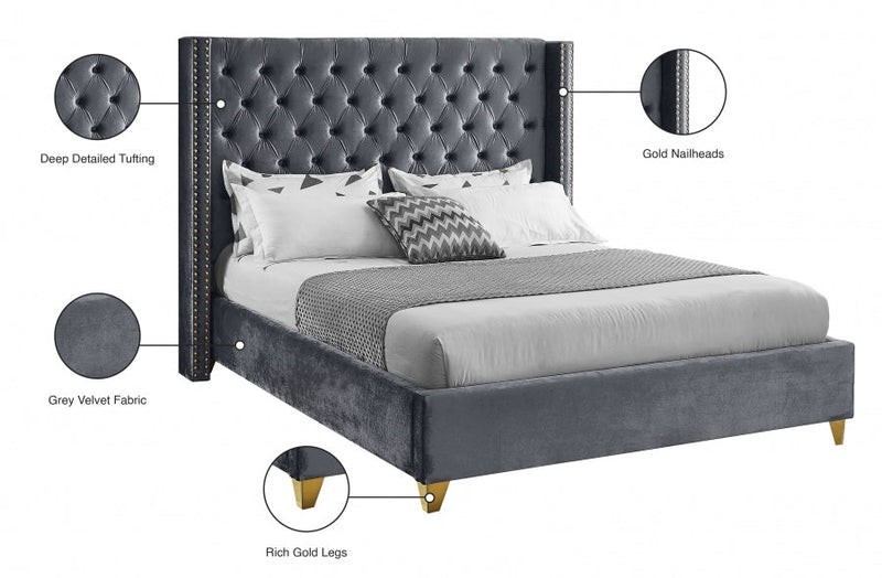 Barolo Velvet Full Bed Grey - BaroloGrey-F