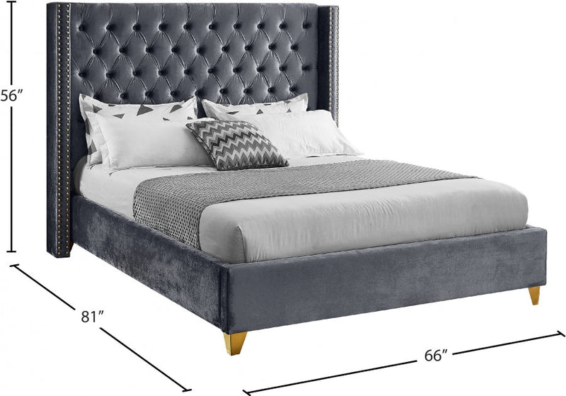 Barolo Velvet Full Bed Grey - BaroloGrey-F