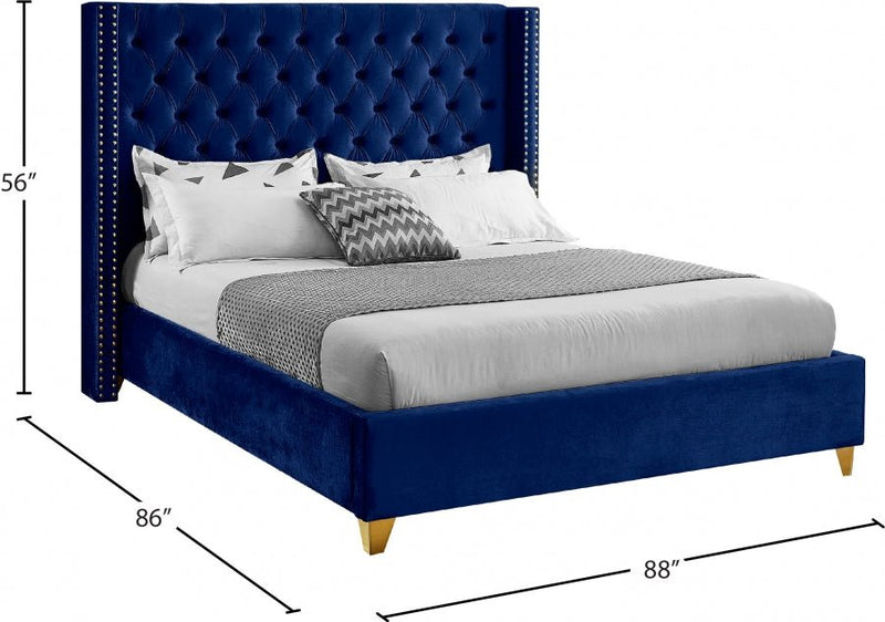 Barolo Velvet King Bed Blue - Gate FurnitureKing Bed
