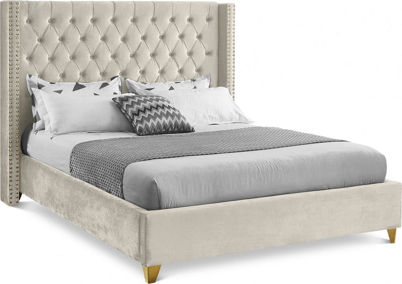 Barolo Velvet King Bed Cream - Gate FurnitureKing Bed