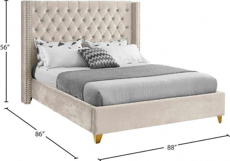 Barolo Velvet King Bed Cream - Gate FurnitureKing Bed