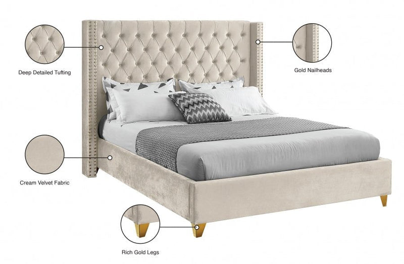 Barolo Velvet King Bed Cream - Gate FurnitureKing Bed