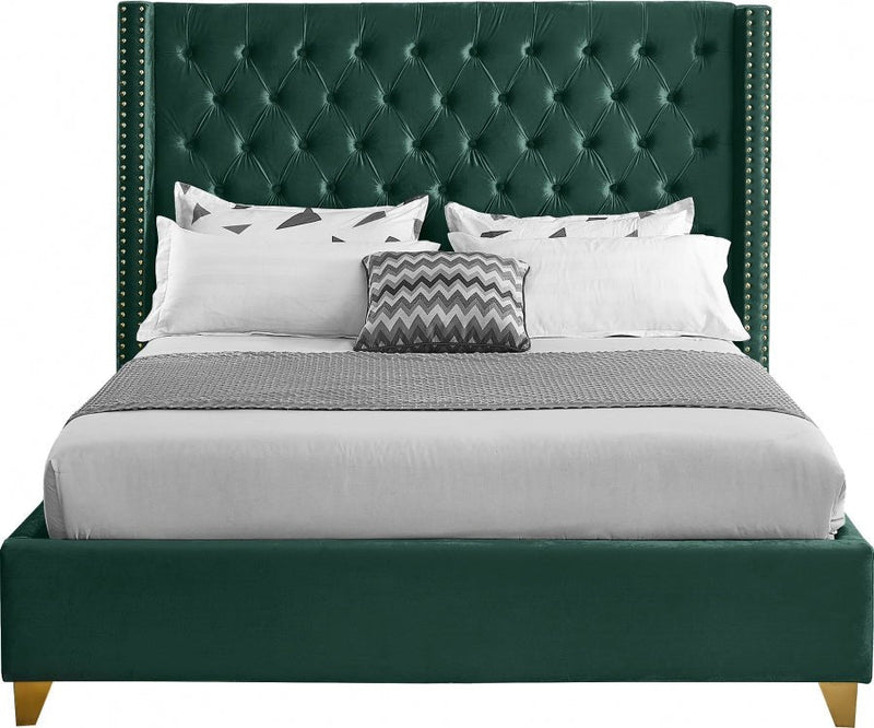 Barolo Velvet King Bed Green - Gate FurnitureKing Bed