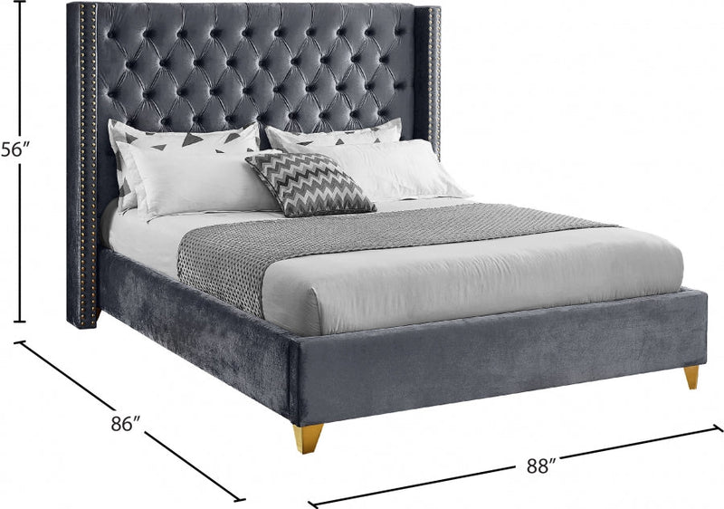 Barolo Velvet King Bed Grey - Gate FurnitureKing Bed