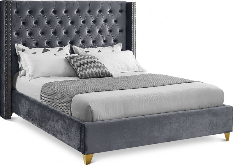 Barolo Velvet King Bed Grey - Gate FurnitureKing Bed