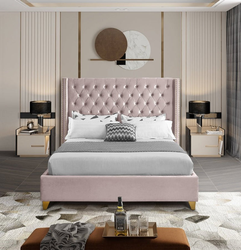 Barolo Velvet King Bed Pink - Gate FurnitureKing Bed