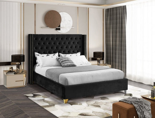 Barolo Velvet Queen Bed Black - Gate FurnitureQueen Bed