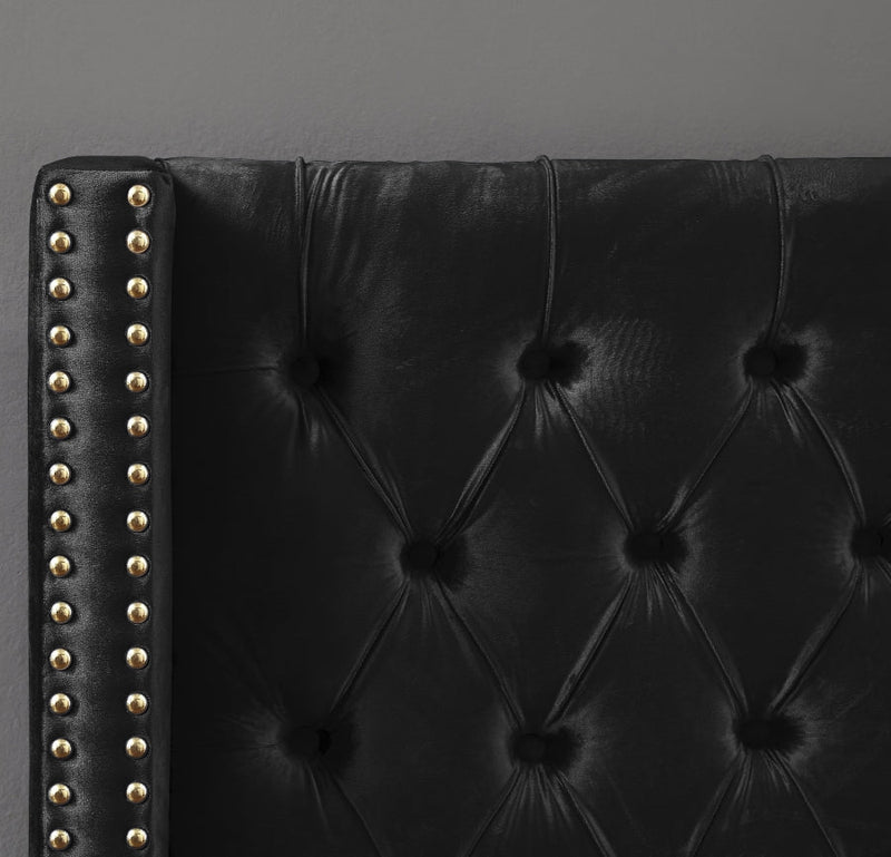 Barolo Velvet Queen Bed Black - Gate FurnitureQueen Bed