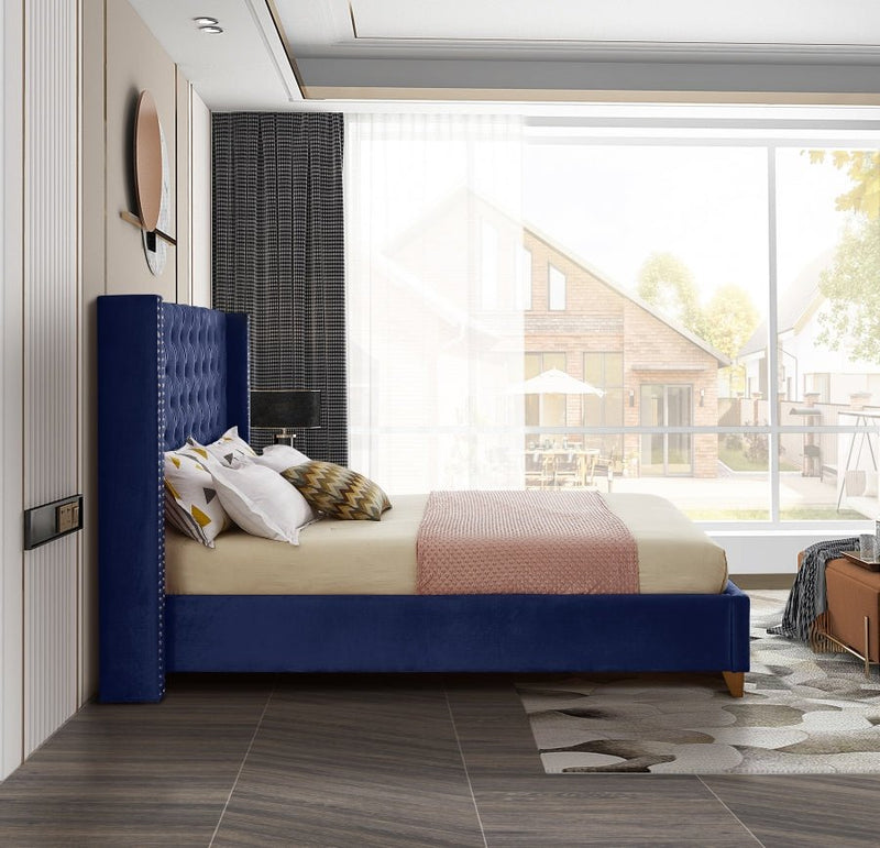 Barolo Velvet Queen Bed Blue - Gate FurnitureQueen Bed