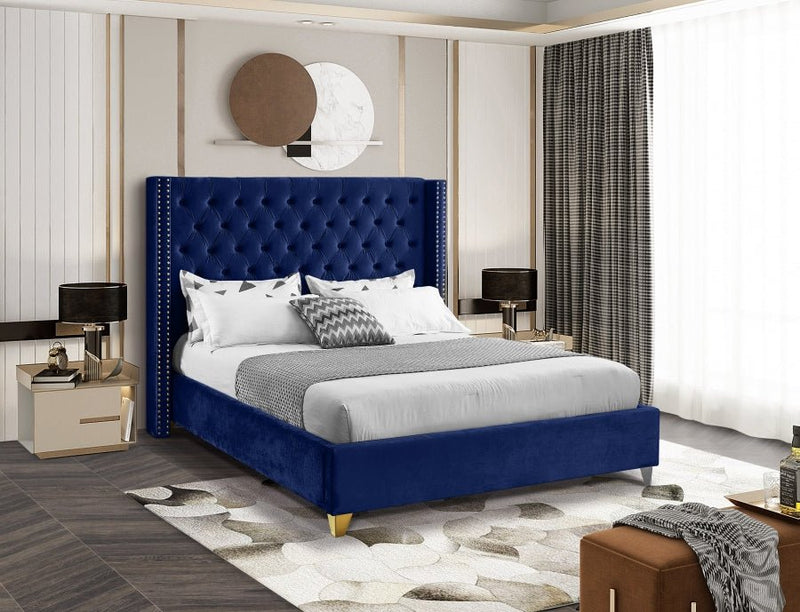 Barolo Velvet Queen Bed Blue - Gate FurnitureQueen Bed
