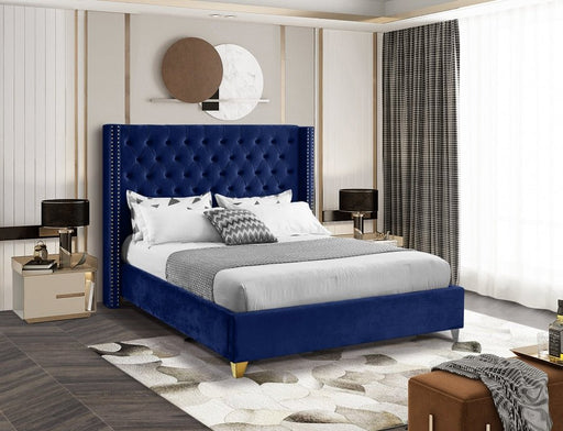 Barolo Velvet Queen Bed Blue - Gate FurnitureQueen Bed