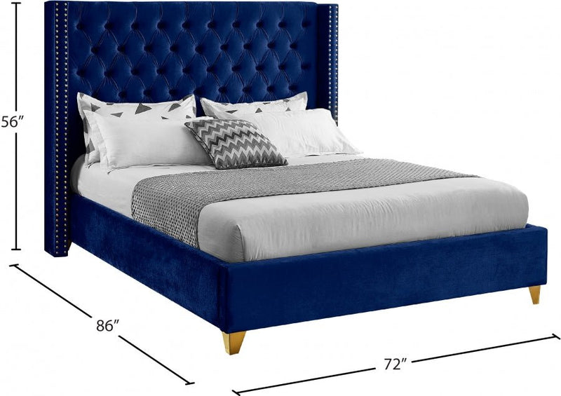 Barolo Velvet Queen Bed Blue - Gate FurnitureQueen Bed