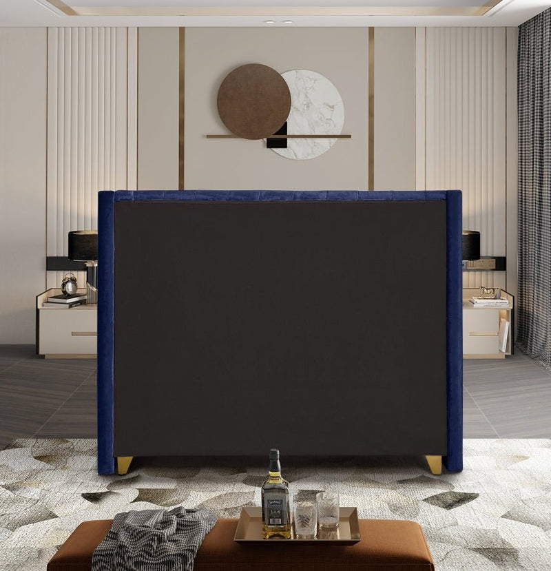 Barolo Velvet Queen Bed Blue - Gate FurnitureQueen Bed