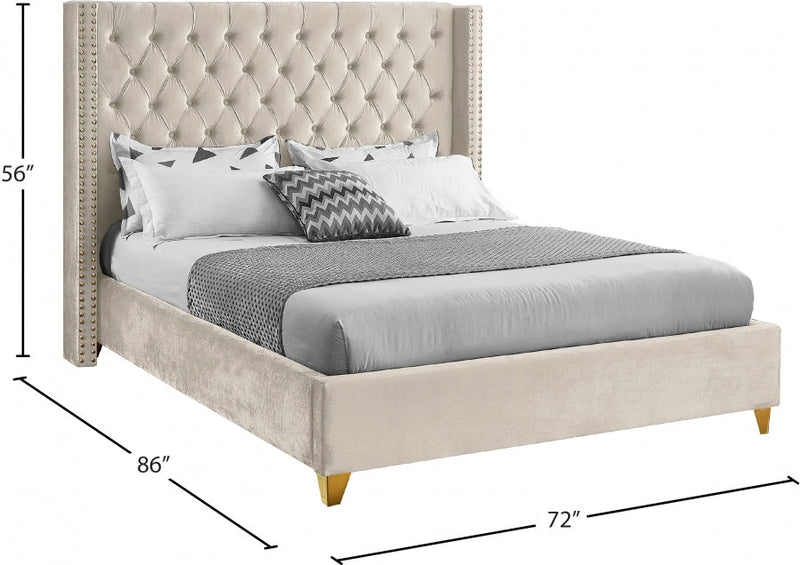Barolo Velvet Queen Bed Cream - Gate FurnitureQueen Bed